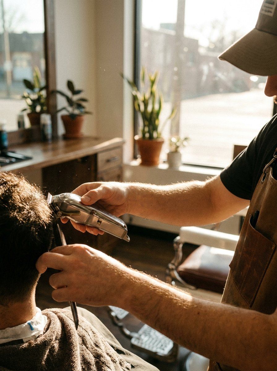Barbero cortando el pelo a un cliente